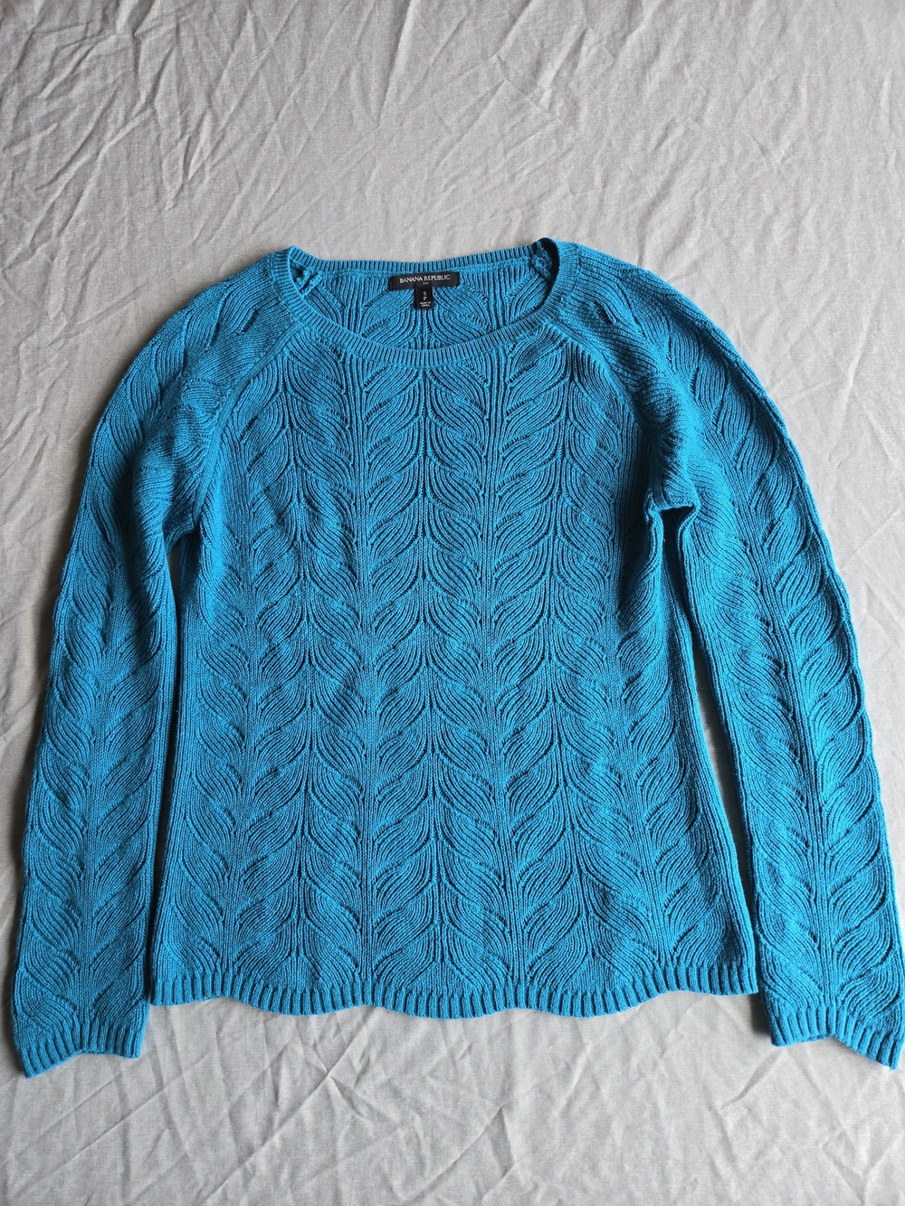 ✨ Banana Republic Teal Cable-Knit Pattern Scoop Neck Sweater ✨